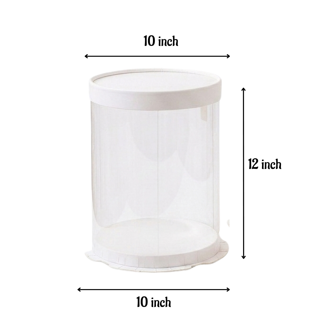 Transparent Round Pinata Cake Box With White Base Lid (10x10x12 Inch) | Pull Me Up Cake Box | Hamper Gift Box | Clear Packaging For Tall Cakes (SBBXT-505-10) - CAKE DECOR™
