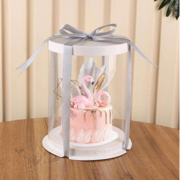 Transparent Round Pinata Cake Box With White Base Lid (10x10x12 Inch) | Pull Me Up Cake Box | Hamper Gift Box | Clear Packaging For Tall Cakes (SBBXT-505-10) - CAKE DECOR™