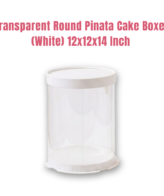 Transparent Round Pinata Cake Box With White Base Lid (12x12x14 Inch) | Pull Me Up Cake Box | Hamper Gift Box | Clear Packaging For Tall Cakes (SBBXT-505-13) - CAKE DECOR™