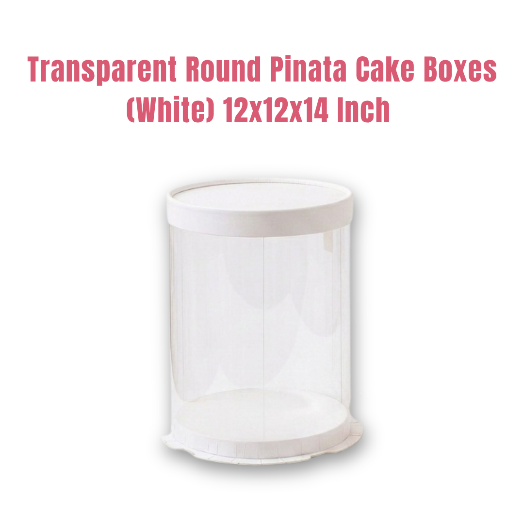 Transparent Round Pinata Cake Box With White Base Lid (12x12x14 Inch) | Pull Me Up Cake Box | Hamper Gift Box | Clear Packaging For Tall Cakes (SBBXT-505-13) - CAKE DECOR™