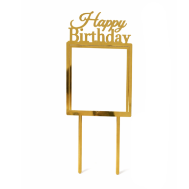 5 inch Gold Square Acrylic Birthday Cutout Photo Frame Cutout Cake Topper | Photo Holder - CAKE DECOR™