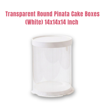 Transparent Round Pinata Cake Box With White Base Lid (14x14x14 Inch) | Pull Me Up Cake Box | Hamper Gift Box | Clear Packaging For Tall Cakes (SBBXT-505-16) - CAKE DECOR™
