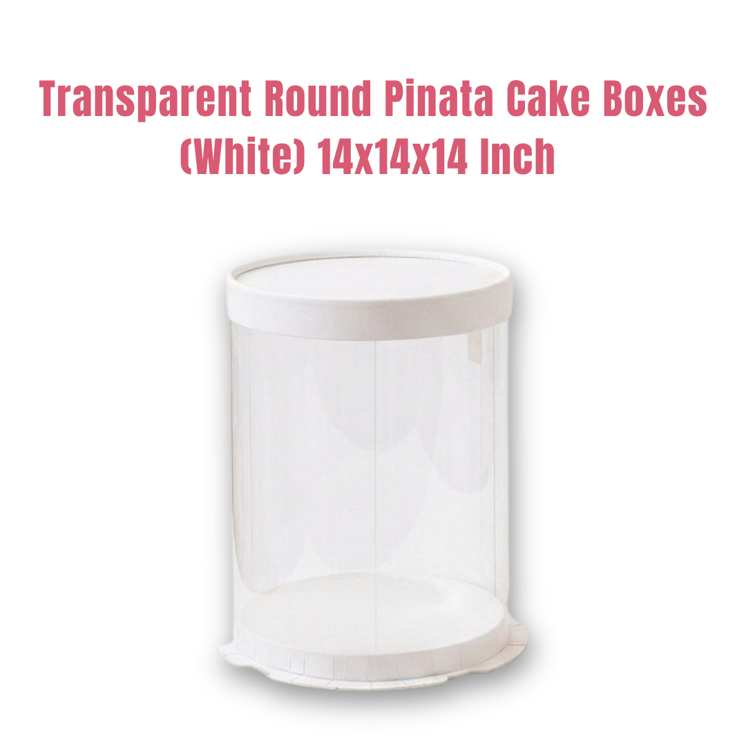 Transparent Round Pinata Cake Box With White Base Lid (14x14x14 Inch) | Pull Me Up Cake Box | Hamper Gift Box | Clear Packaging For Tall Cakes (SBBXT-505-16) - CAKE DECOR™