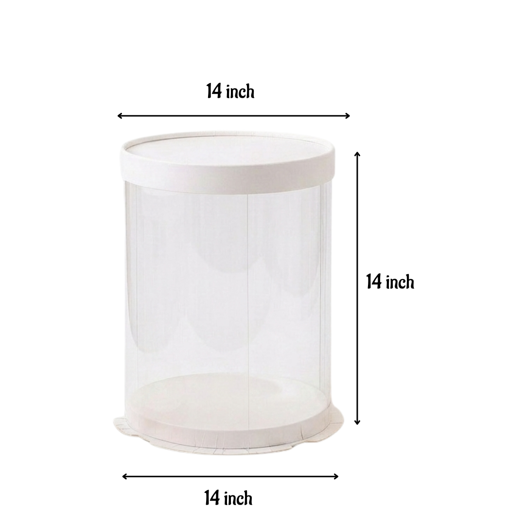 Transparent Round Pinata Cake Box With White Base Lid (14x14x14 Inch) | Pull Me Up Cake Box | Hamper Gift Box | Clear Packaging For Tall Cakes (SBBXT-505-16) - CAKE DECOR™