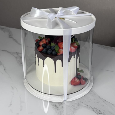 Transparent Round Pinata Cake Box With White Base Lid (14x14x14 Inch) | Pull Me Up Cake Box | Hamper Gift Box | Clear Packaging For Tall Cakes (SBBXT-505-16) - CAKE DECOR™