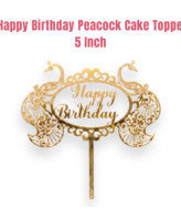 5 inch Golden Acrylic Happy Birthday With Peacock Design Cut-Out Cake Topper Cake Decoration Dessert Decoration - CAKE DECOR™