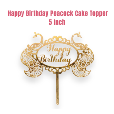 5 inch Golden Acrylic Happy Birthday With Peacock Design Cut-Out Cake Topper Cake Decoration Dessert Decoration - CAKE DECOR™