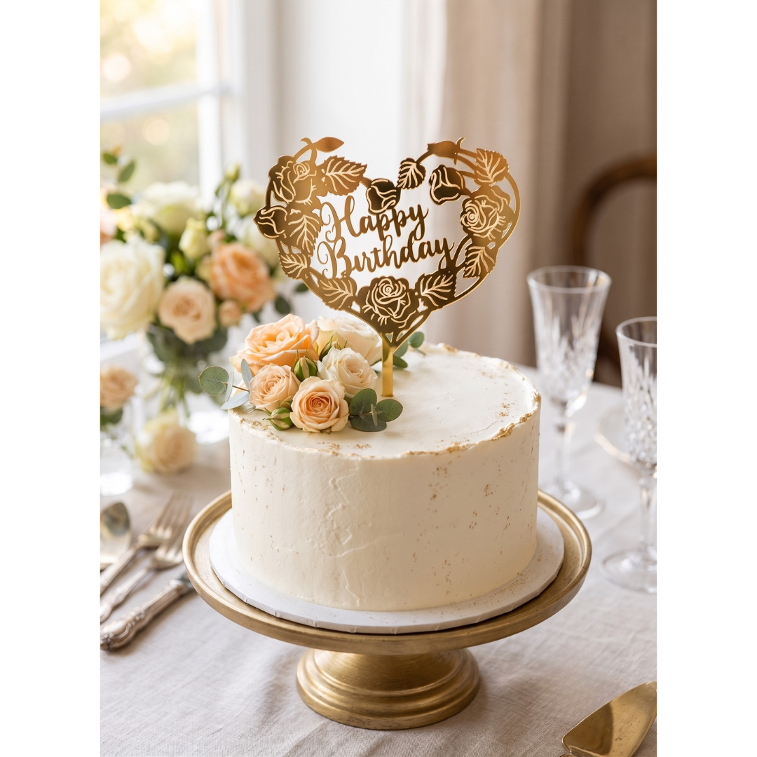 CAKE DECOR™ 5 inch Acrylic Happy Birthday Heart Cut-Out Cake Topper Cake Decoration Dessert Decoration
