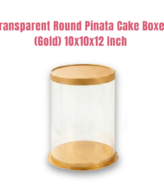 Transparent Round Pinata Cake Box With Gold Base Lid (10x10x12 Inch) | Pull Me Up Cake Box | Hamper Gift Box | Clear Packaging For Tall Cakes (SBBXT-505-12) - CAKE DECOR™