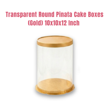 Transparent Round Pinata Cake Box With Gold Base Lid (10x10x12 Inch) | Pull Me Up Cake Box | Hamper Gift Box | Clear Packaging For Tall Cakes (SBBXT-505-12) - CAKE DECOR™