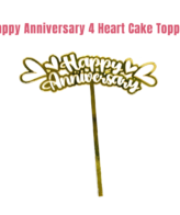 5 inch Acrylic Gold Happy Anniversary With Four Heart Design Cake Topper CAKE DECOR™
