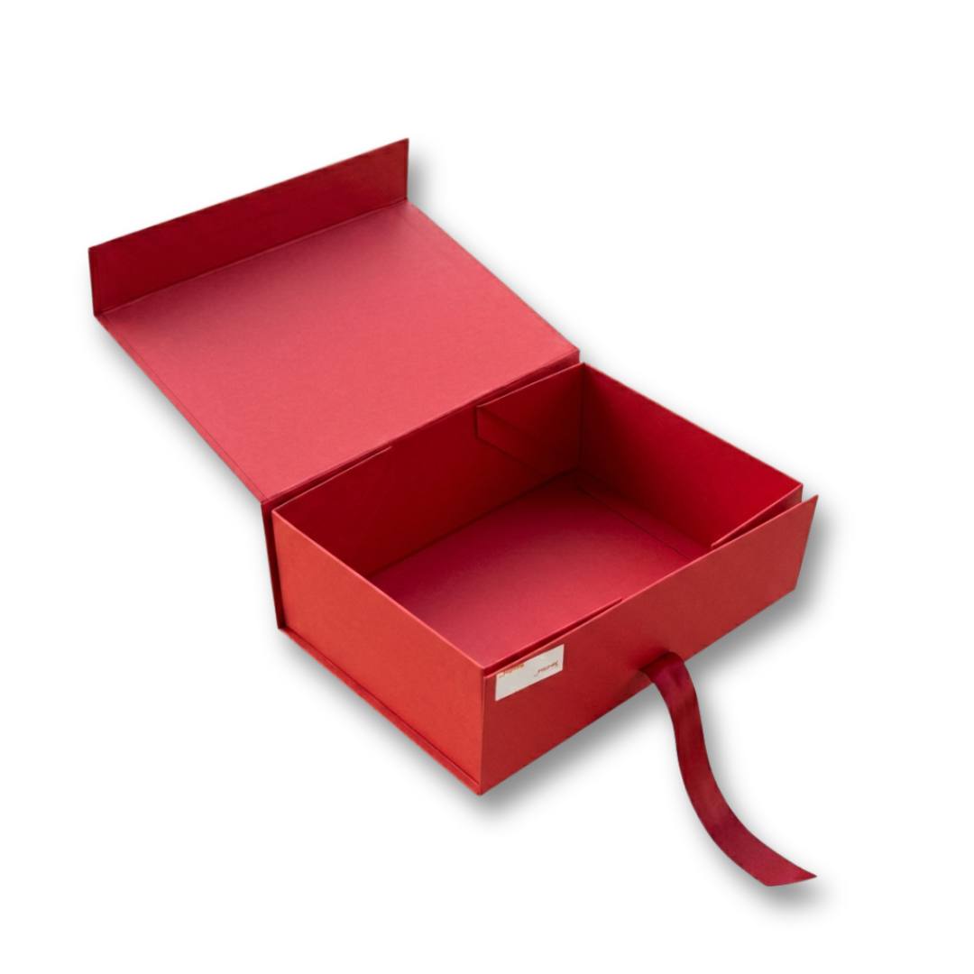 CAKE DECOR™ Red Color Folding Hard Hamper Box with ribbon | 8X10X4 Inch | Gift Box | Present Box - 1 Pc | (SBBX-HFFB-D24)