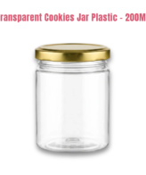 CAKE DECOR™ 1 Piece Plastic Transparent Cookies Jar With Golden Cap - 200 ml (SB-PTCJ-G-200)