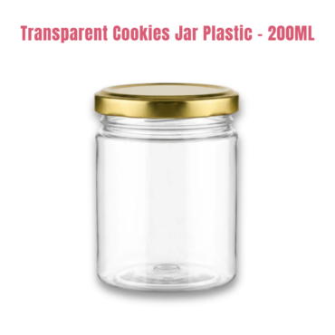 CAKE DECOR™ 1 Piece Plastic Transparent Cookies Jar With Golden Cap - 200 ml (SB-PTCJ-G-200)