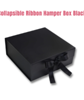 CAKE DECOR™ Black Color Folding Hard Hamper Box with ribbon | 8X10X4 Inch | Gift Box | Present Box - 1 Pc | (SBBX-HFFB-D19)