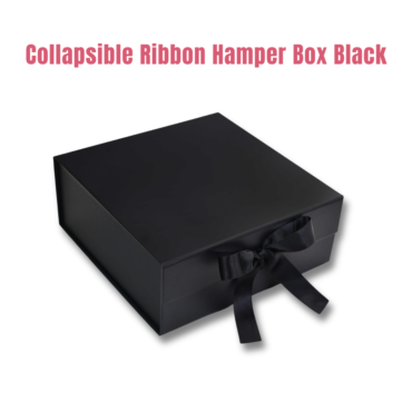 CAKE DECOR™ Black Color Folding Hard Hamper Box with ribbon | 8X10X4 Inch | Gift Box | Present Box - 1 Pc | (SBBX-HFFB-D19)