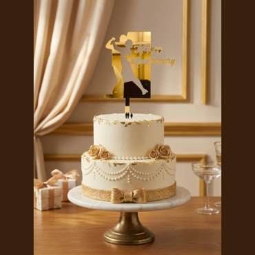 CAKE DECOR™ 5 inch Acrylic Happy Anniversary Dancing Couple Cake Topper Cake Decoration Dessert Decoration (SBMT-2009)