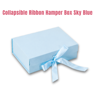 CAKE DECOR™ Sky Blue Color Folding Hard Hamper Box with ribbon | 8X10X4 Inch | Gift Box | Present Box - 1 Pc | (SBBX-HFFB-D22)