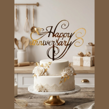 CAKE DECOR™ 5 inch Acrylic Happy Anniversary Cut-Out Cake Topper Cake Decoration Dessert Decoration
