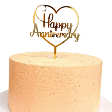 CAKE DECOR™ 5 inch Golden Acrylic Happy Anniversary with Heart Frame Cake Topper Cake Decoration