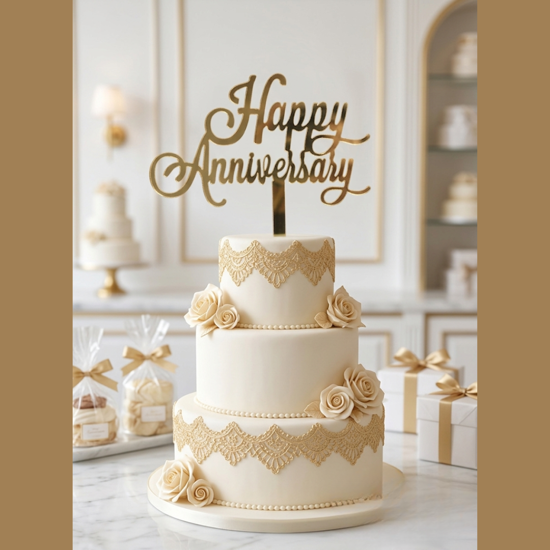 CAKE DECOR™ 5 inch Acrylic Happy Anniversary Cake Topper Cake Decoration