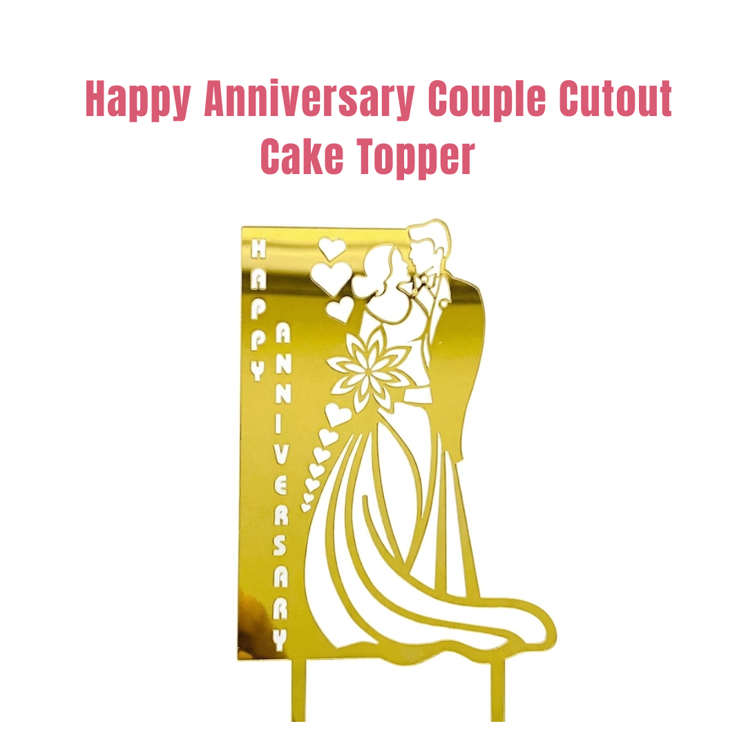 CAKE DECOR™ 5 inch Acrylic Happy Anniversary Cutout Wedding Couple Cake Topper Cake Decoration Dessert Decoration (SBMT-2008)