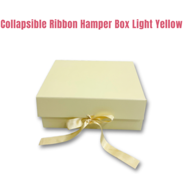 CAKE DECOR™ Light Yellow Color Folding Hard Hamper Box with ribbon | 8X10X4 Inch | Gift Box | Present Box - 1 Pc | (SBBX-HFFB-D23)