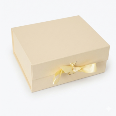 CAKE DECOR™ Light Yellow Color Folding Hard Hamper Box with ribbon | 8X10X4 Inch | Gift Box | Present Box - 1 Pc | (SBBX-HFFB-D23)