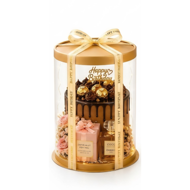 Transparent Round Pinata Cake Box With Gold Base Lid (10x10x12 Inch) | Pull Me Up Cake Box | Hamper Gift Box | Clear Packaging For Tall Cakes (SBBXT-505-12) - CAKE DECOR™