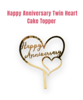 CAKE DECOR™ 5 inch Acrylic Happy Anniversary in Twin Heart Frame Cake Topper Cake Decoration Dessert Decoration (SBMT-2021)