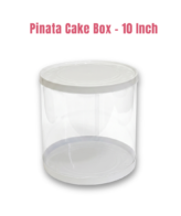 CAKE DECOR™ Transparent Round 10 Inch Pinata Cake Box with White Base Lid | Pull Me Up Cake Box | Hamper Gift Box | Clear Cake Packaging-(SBBXT-10)