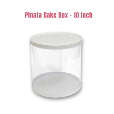 CAKE DECOR™ Transparent Round 10 Inch Pinata Cake Box with White Base Lid | Pull Me Up Cake Box | Hamper Gift Box | Clear Cake Packaging-(SBBXT-10)