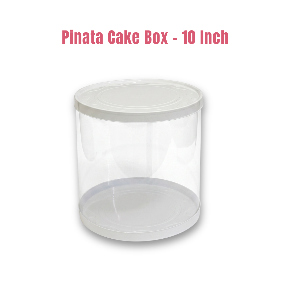 CAKE DECOR™ Transparent Round 10 Inch Pinata Cake Box with White Base Lid | Pull Me Up Cake Box | Hamper Gift Box | Clear Cake Packaging-(SBBXT-10)