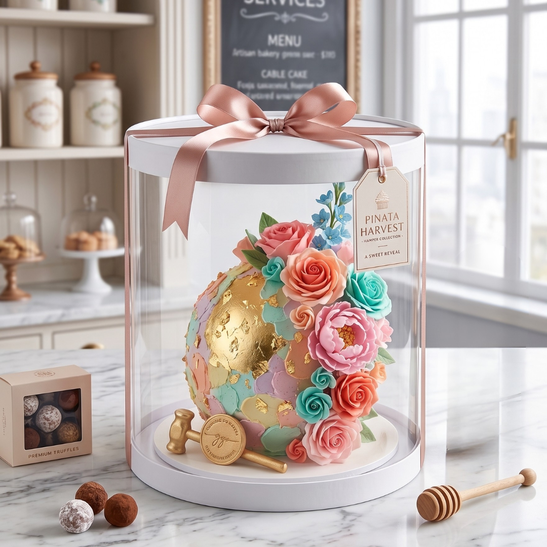 CAKE DECOR™ Pinnata Round Cake Box with Lid | Gift Box | Hamper Box | Pinata Box | Pull Me Up Cake Box | 1 Piece Box (SBBXT-08)