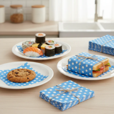 Printed Parchment Papers | Bento Sheets | Blue Polka Dots - 100 Sheets