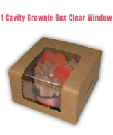 Cake Decor Kraft Brownie Boxes 1 Cavity with Clear Window, Cupcake Carriers , Brown, 10 Pc Pack