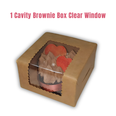 Cake Decor Kraft Brownie Boxes 1 Cavity with Clear Window, Cupcake Carriers , Brown, 10 Pc Pack