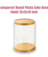 Transparent Round Pinata Cake Box With Gold Base Lid (12x12x14 Inch) | Pull Me Up Cake Box | Hamper Gift Box | Clear Packaging For Tall Cakes (SBBXT-505-15) - CAKE DECOR™