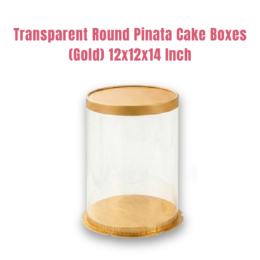 Transparent Round Pinata Cake Box With Gold Base Lid (12x12x14 Inch) | Pull Me Up Cake Box | Hamper Gift Box | Clear Packaging For Tall Cakes (SBBXT-505-15) - CAKE DECOR™