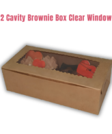 Cake Decor Kraft Brownie Boxes 2 Cavity with Clear Window, Cupcake Carriers , Brown, 10 Pc Pack