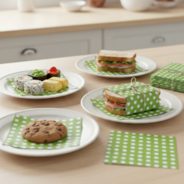 Printed Parchment Papers | Bento Sheets | Green Polka Dots - 100 Sheets