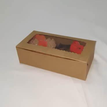 Cake Decor Kraft Brownie Boxes 2 Cavity with Clear Window, Cupcake Carriers , Brown, 10 Pc Pack