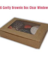 Cake Decor Kraft Brownie Boxes 6 Cavity with Clear Window, Cupcake Carriers , Brown, 10 Pc Pack