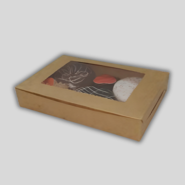 Cake Decor Kraft Brownie Boxes 6 Cavity with Clear Window, Cupcake Carriers , Brown, 10 Pc Pack