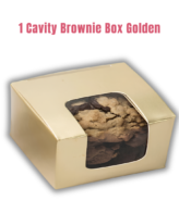 Cake Decor Golden 1 Cavity Brownie Boxes with Clear Window, Cupcake Carriers , Golden, 10 Pc Pack