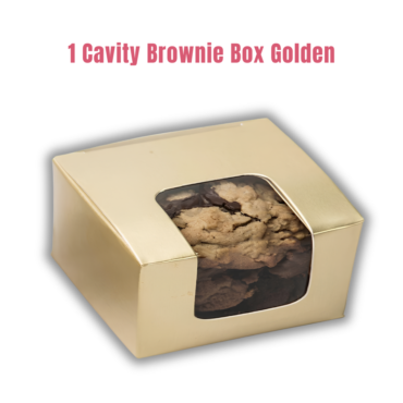 Cake Decor Golden 1 Cavity Brownie Boxes with Clear Window, Cupcake Carriers , Golden, 10 Pc Pack