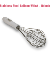 10 inch Stainless Steel Balloon Whisk | Plastic Hand Blender Egg Beater for Whisking & Baking - White