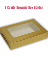 Cake Decor Golden Brownie Boxes 6 Cavity with Clear Window, Brownie Carriers ( 10 Pcs Pack )
