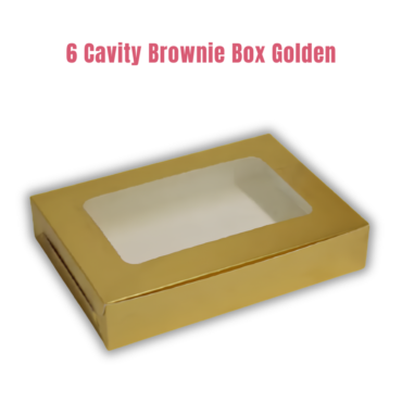 Cake Decor Golden Brownie Boxes 6 Cavity with Clear Window, Brownie Carriers ( 10 Pcs Pack )