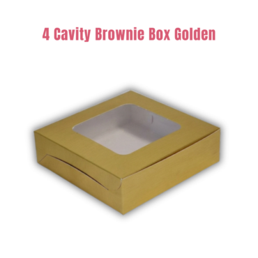 Cake Decor Golden Brownie Boxes 4 Cavity with Clear Window, Brownie Carriers ( 10 Pcs Pack )